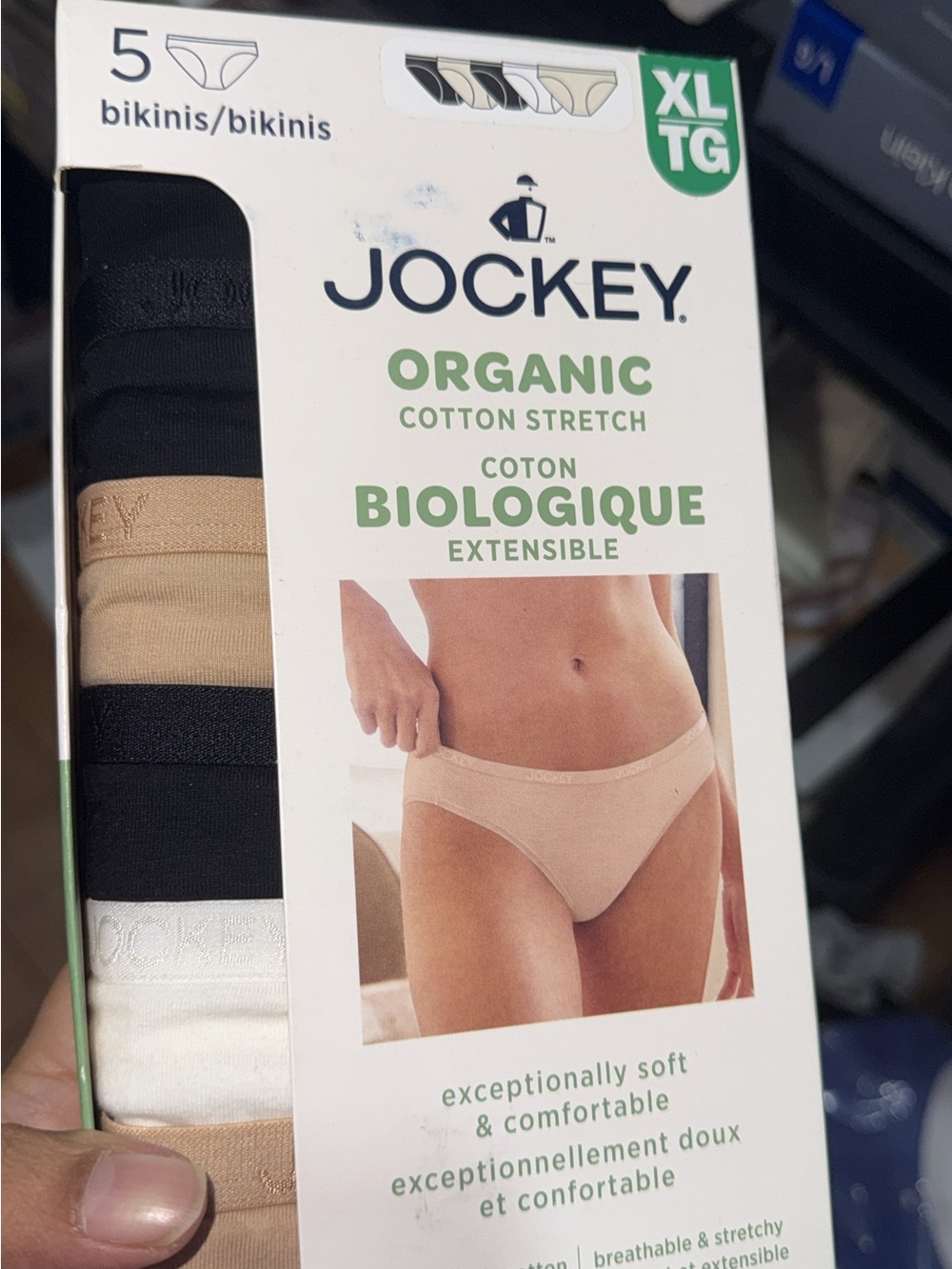 Jockey Organic Cotton Stretch Bikinis - Black, Beige, White - XL